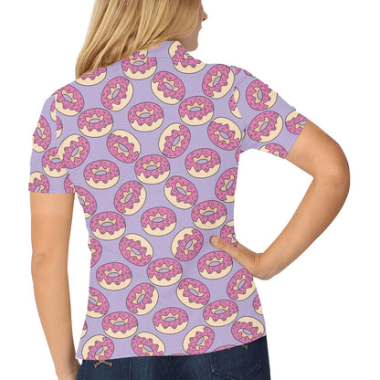 Donut Pattern Print Design DN015 Women's Polo Shirt