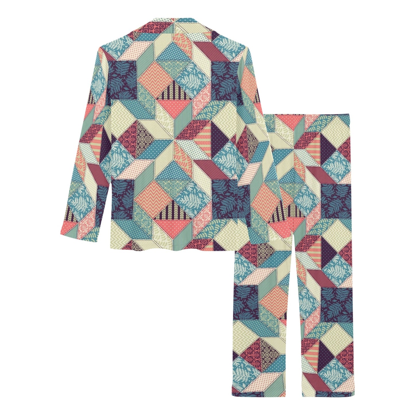 Patchwork Pattern Print Design 02 Women's Long Pajama Set