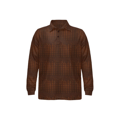 Chocolate Pattern Print Design 01 Long Sleeve Polo Shirt For Men's