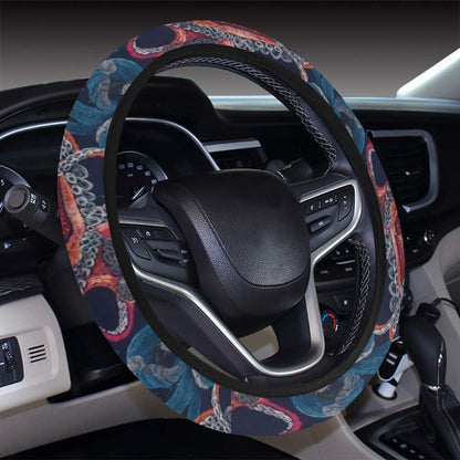 Underwater Giant Squid Print Design LKS302 Steering Wheel Cover with Elastic Edge