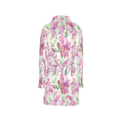 Peony Pattern Print Design PE011 Women's Fleece Robe