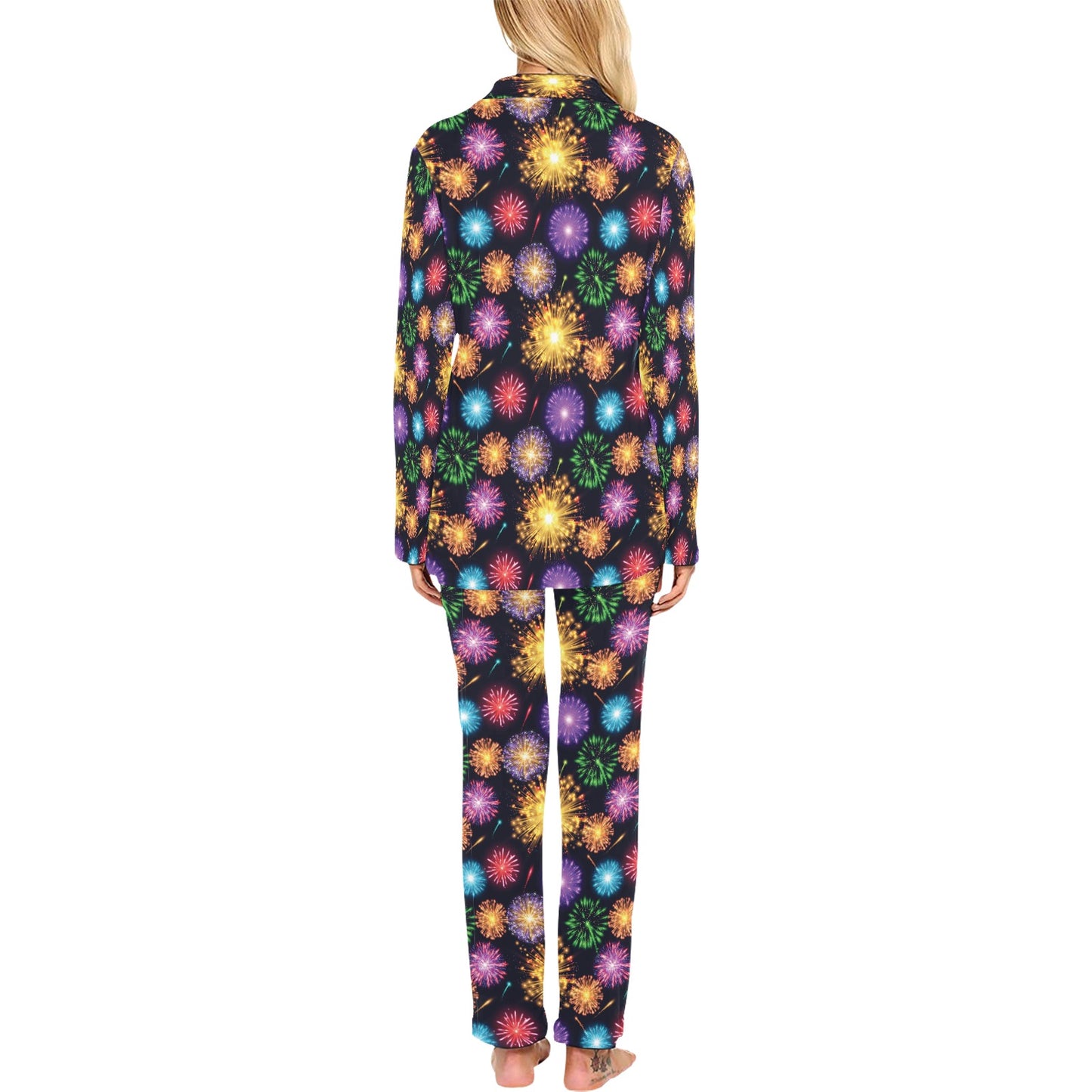 Firework Print Design LKS305 Women's Long Pajama Set