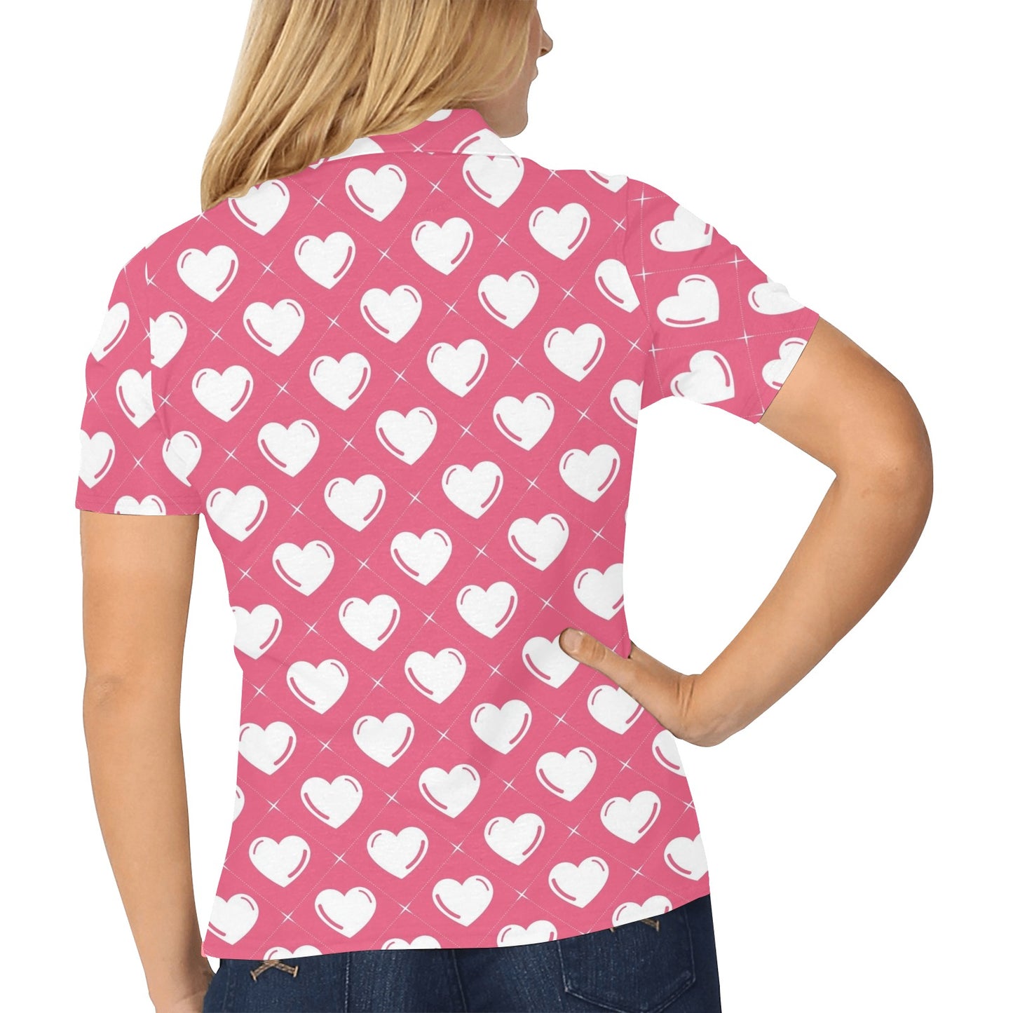 Heart Pattern Print Design HE07 Women's Polo Shirt