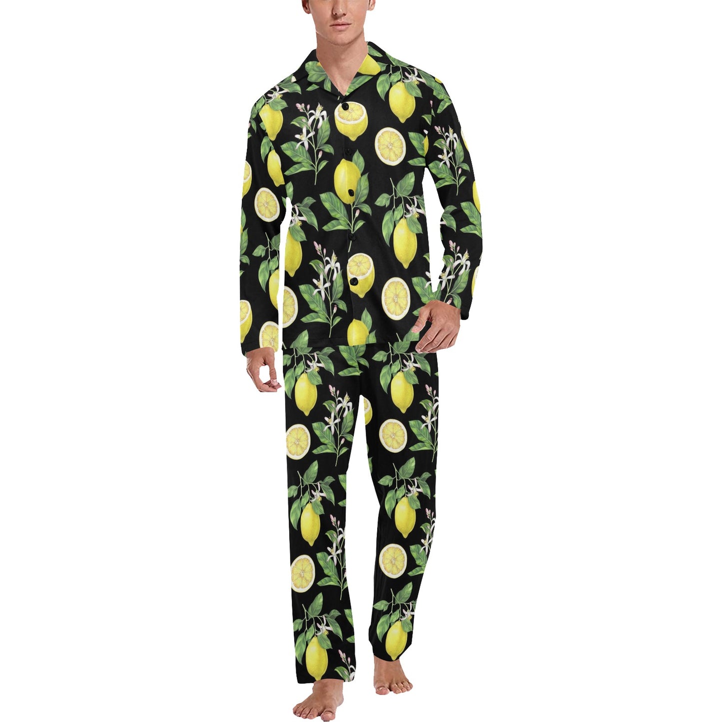 Lemon Pattern Print Design LM02 Men's Long Pajama Set