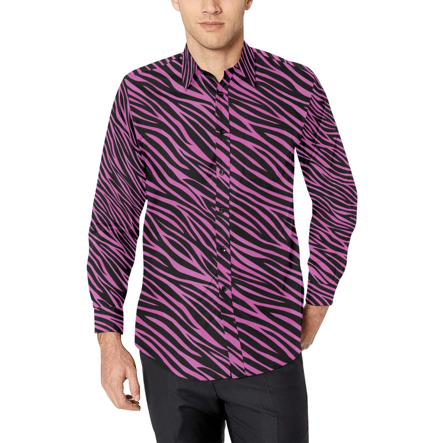 Zebra Pink Print Design LKS304 Men's Long Sleeve Dress Shirt
