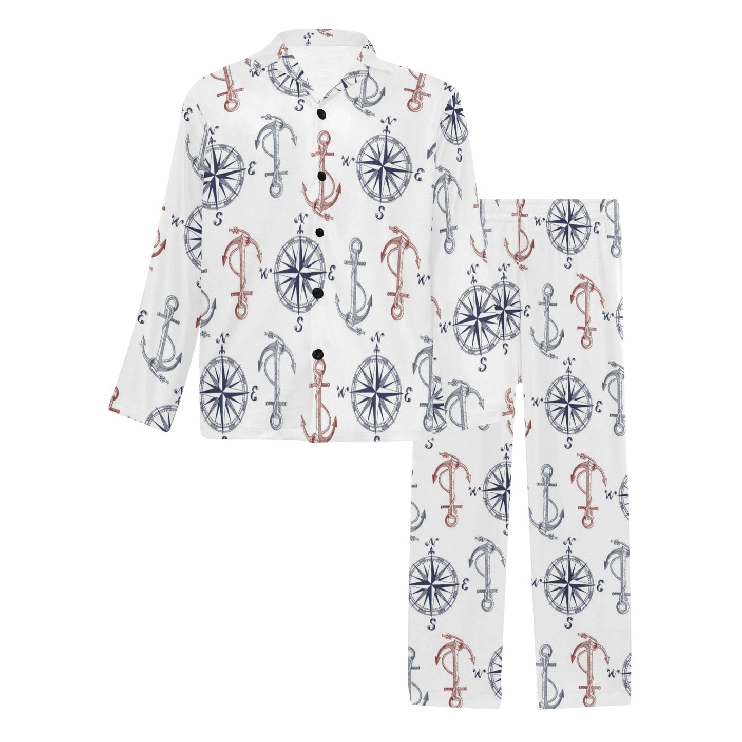 Anchor Pattern Print Design 06 Men's Long Pajama Set