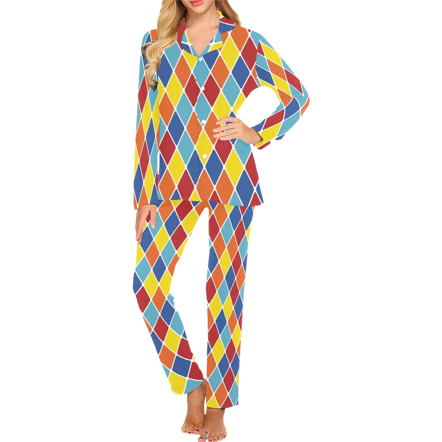 Harlequin Pattern Print Design 01 Women's Long Pajama Set