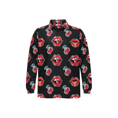 Cherry Pattern Print Design CH04 Long Sleeve Polo Shirt For Men's