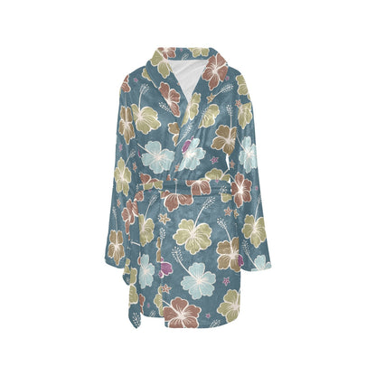 Hibiscus Pattern Print Design HB033 Women's Fleece Robe