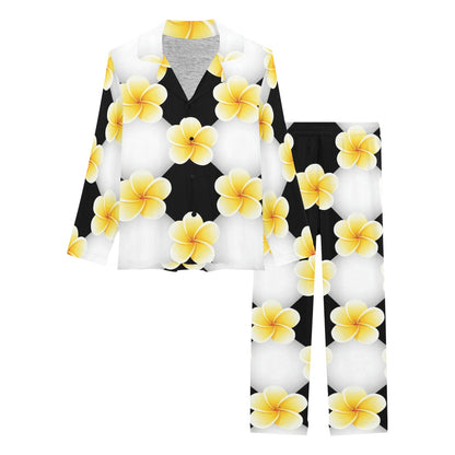 Plumeria Pattern Print Design A04 Women's Long Pajama Set