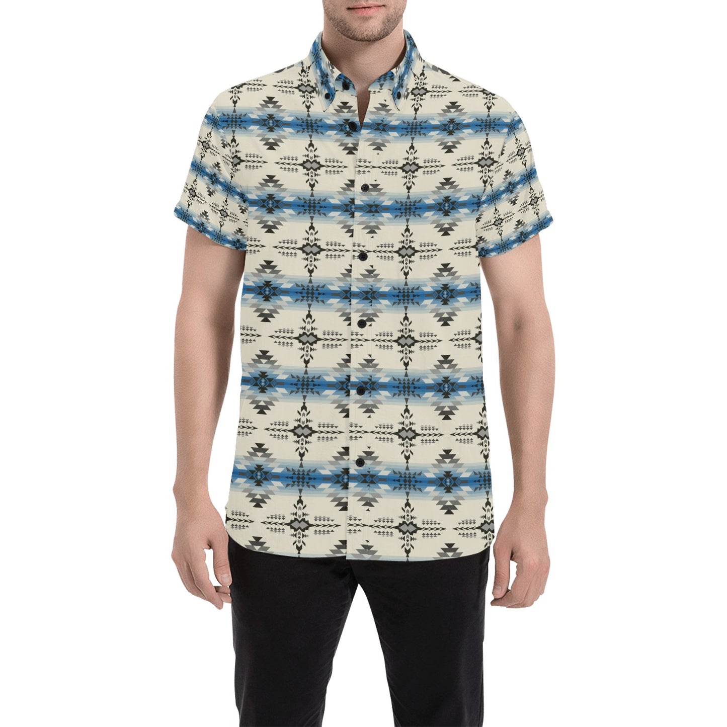 Southwest Pattern Print Design LKS304 Men Short Sleeve Button Up Shirt