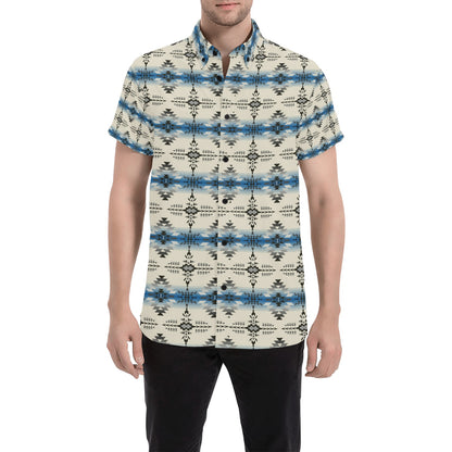 Southwest Pattern Print Design LKS304 Men Short Sleeve Button Up Shirt