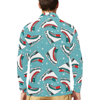 Ice Skate Pattern Print Design 03 Long Sleeve Polo Shirt For Men's
