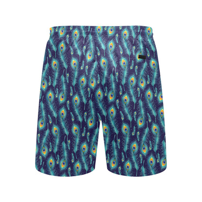 Peacock Feather Blue Design Print Men's Swim Trunks Beach Shorts