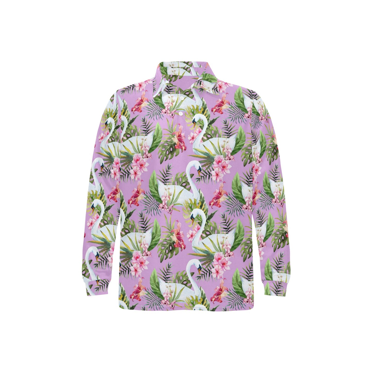 Swan with Flower Pattern Print Design 01 Long Sleeve Polo Shirt For Men's