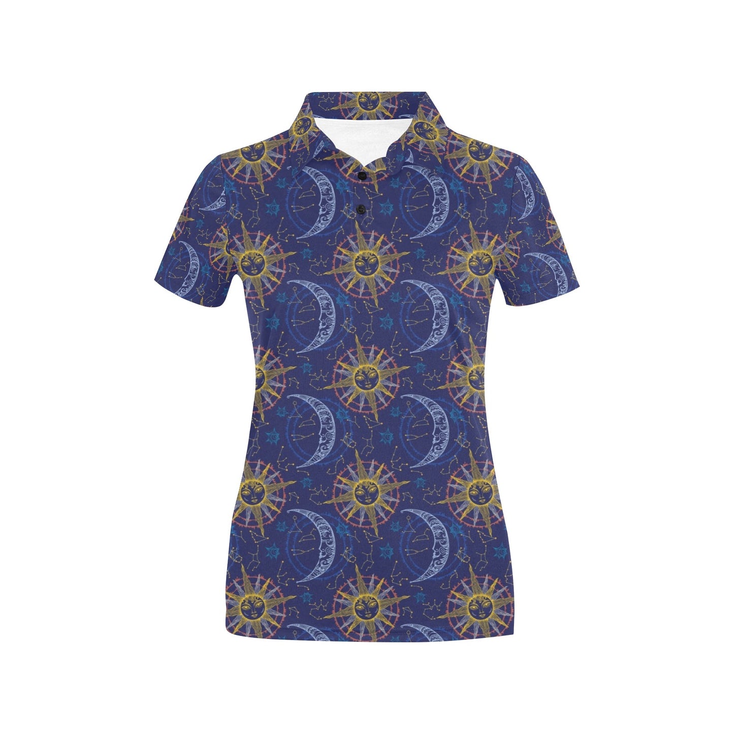 Celestial Moon Sun Pattern Print Design 01 Women's Polo Shirt