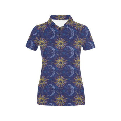 Celestial Moon Sun Pattern Print Design 01 Women's Polo Shirt
