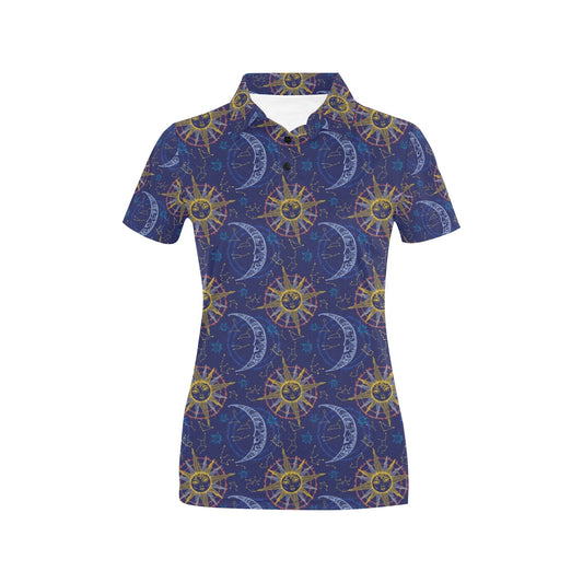 Celestial Moon Sun Pattern Print Design 01 Women's Polo Shirt