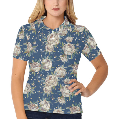 Peony Pattern Print Design A03 Women's Polo Shirt