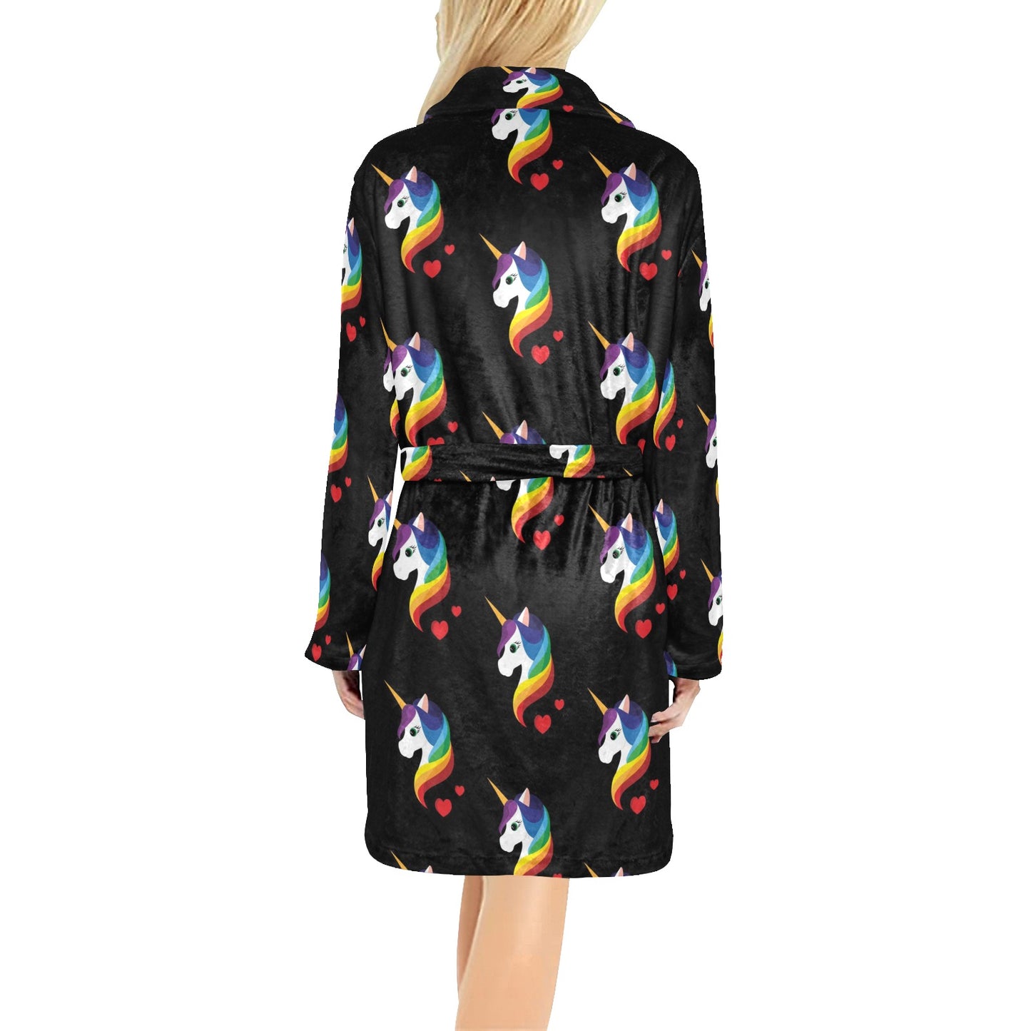 Rainbow Unicorn Pattern Print Design A03 Women's Fleece Robe