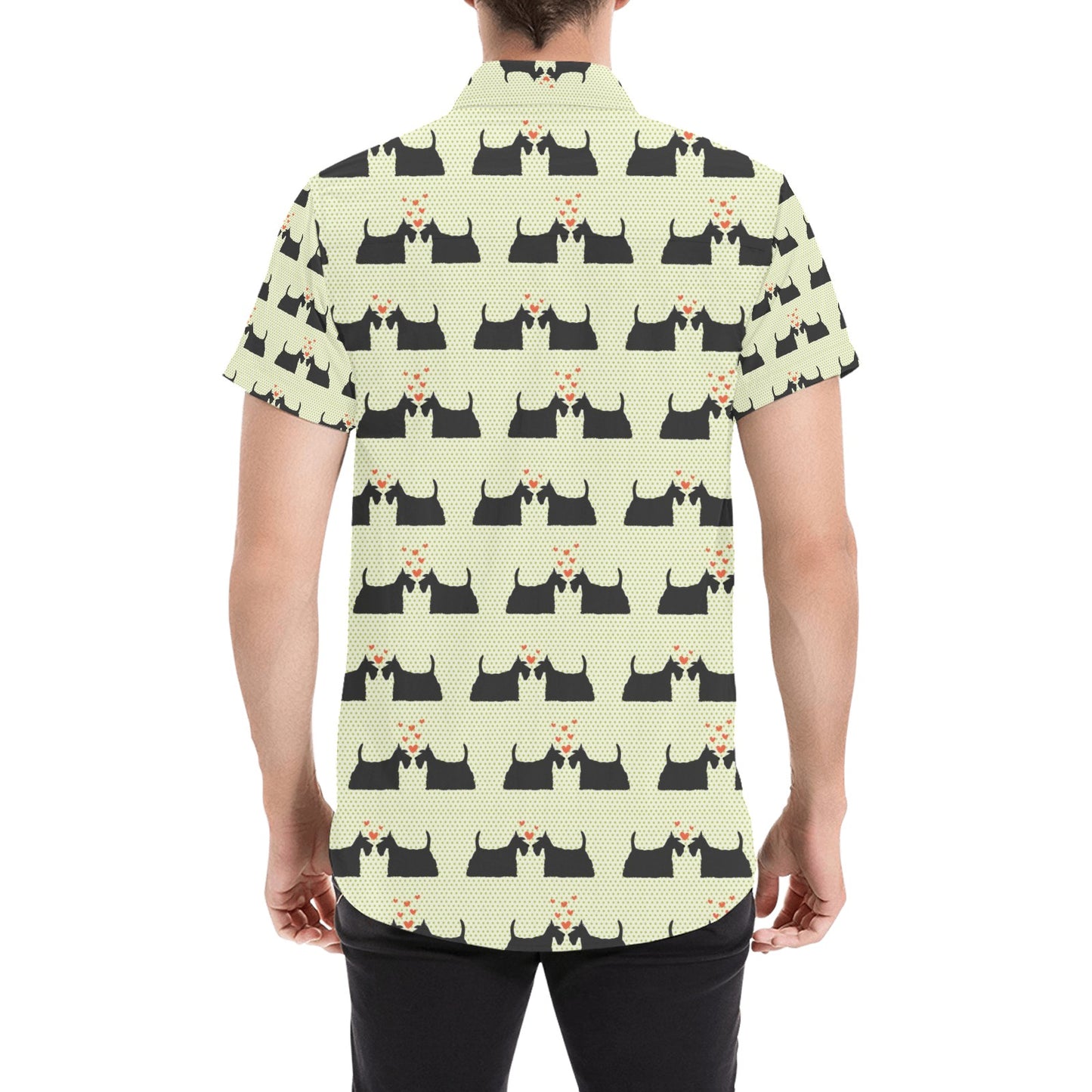 Scottish Terriers Print Design LKS304 Men Short Sleeve Button Up Shirt