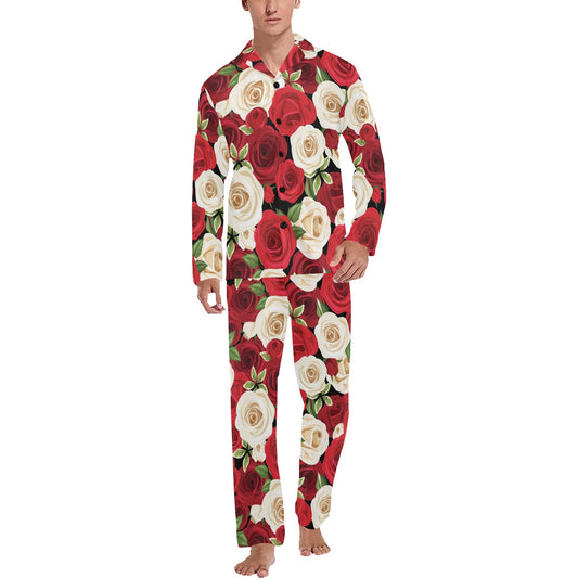 Rose Pattern Print Design RO06 Men's Long Pajama Set