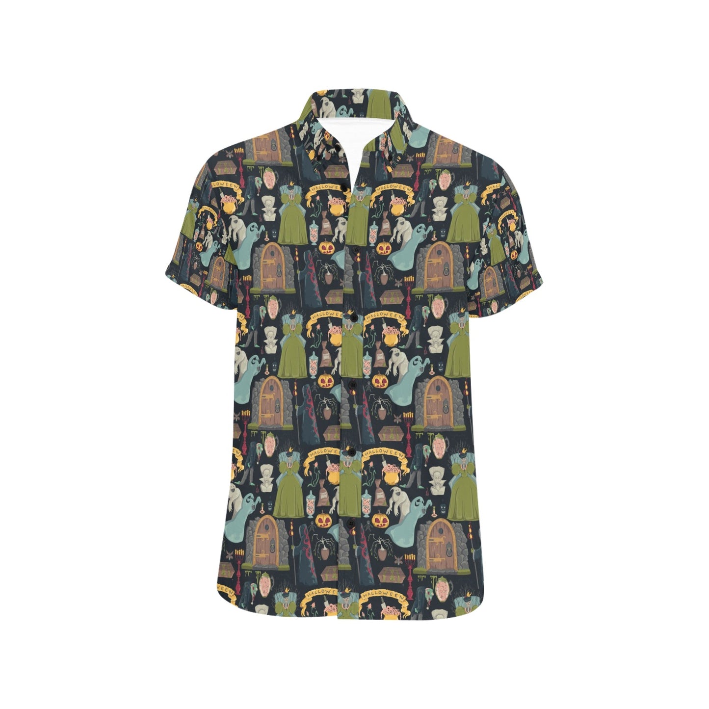 Creepy Halloween Print Design LKS304 Men Short Sleeve Button Up Shirt
