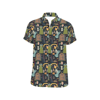 Creepy Halloween Print Design LKS304 Men Short Sleeve Button Up Shirt