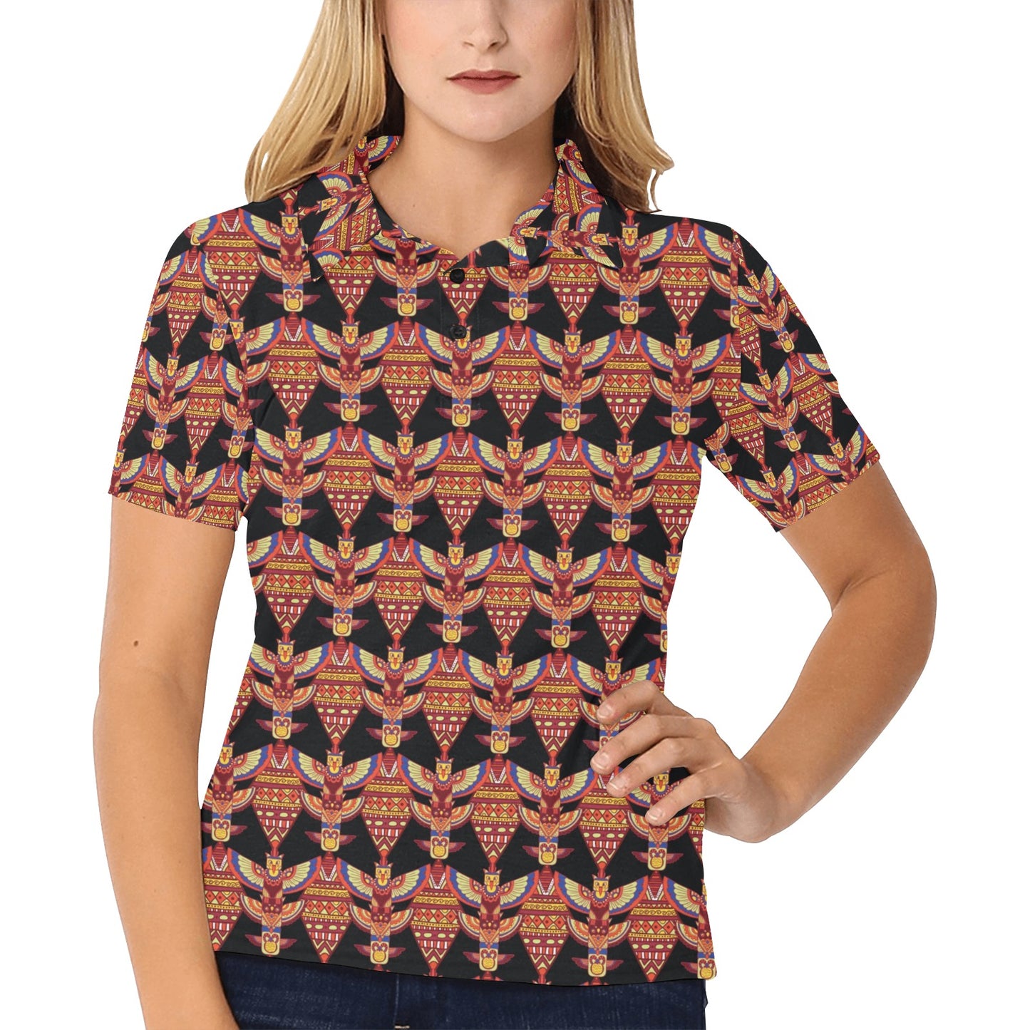 Totem Pole Print Women's Polo Shirt