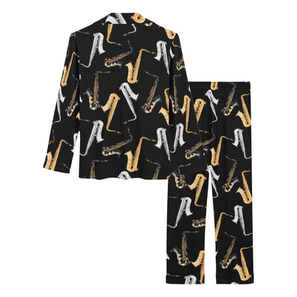 Saxophone Pattern Print Design 01 Women's Long Pajama Set