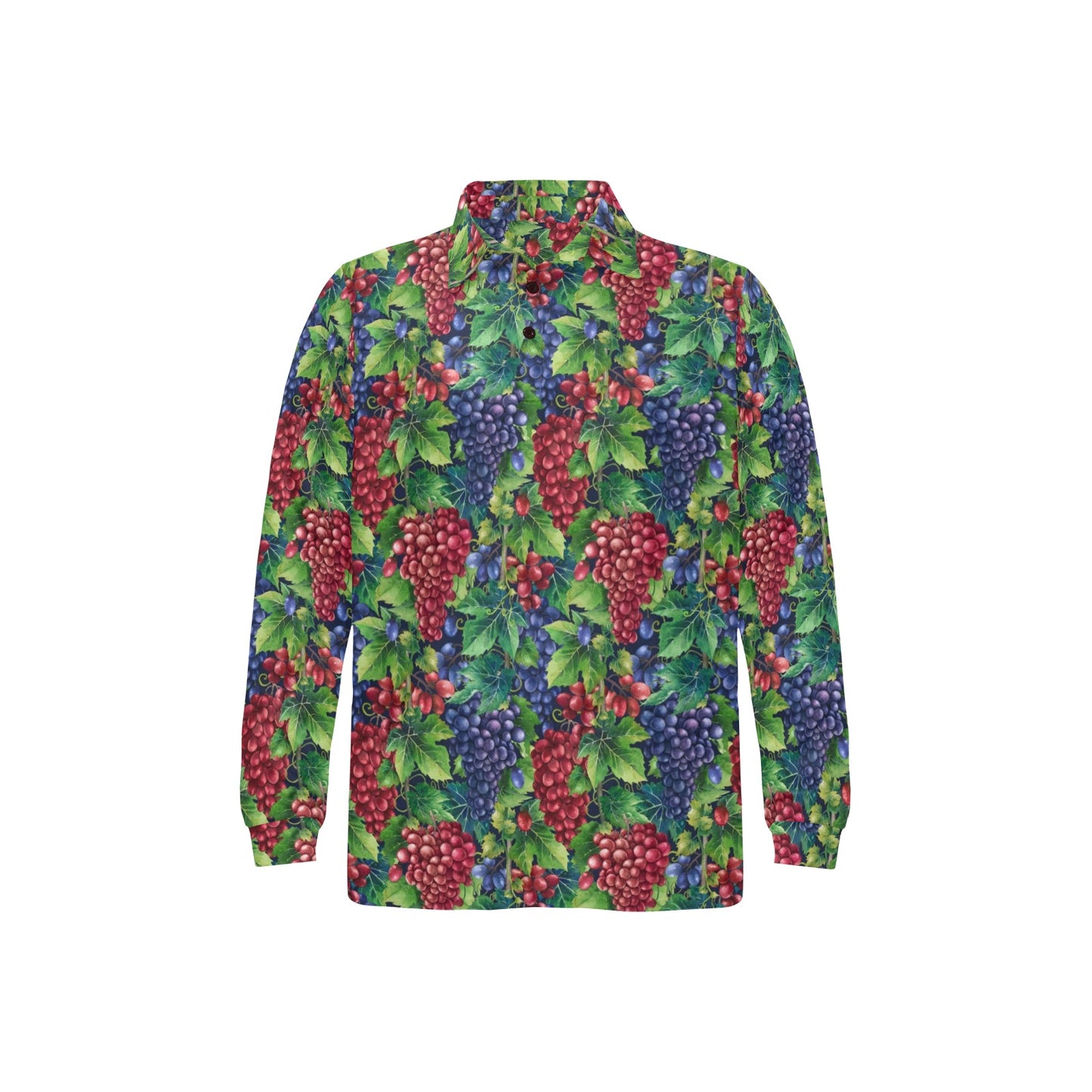 Grape Pattern Print Design GP02 Long Sleeve Polo Shirt For Men's
