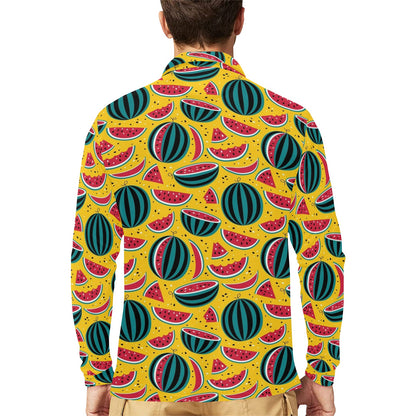 Watermelon Pattern Print Design WM02 Long Sleeve Polo Shirt For Men's