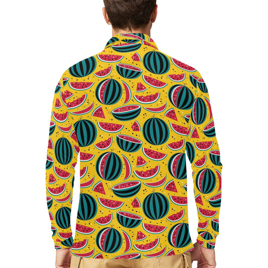 Watermelon Pattern Print Design WM02 Long Sleeve Polo Shirt For Men's