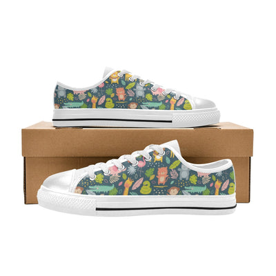 Safari Animal Cartoon Print Design LKS305 Women's White Low Top Shoes