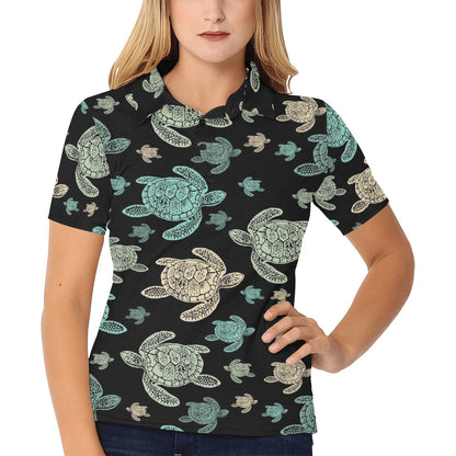 Sea Turtle Stamp Pattern Women's Polo Shirt