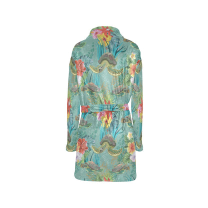 Sea Turtle Pattern Print Design T012 Women's Fleece Robe