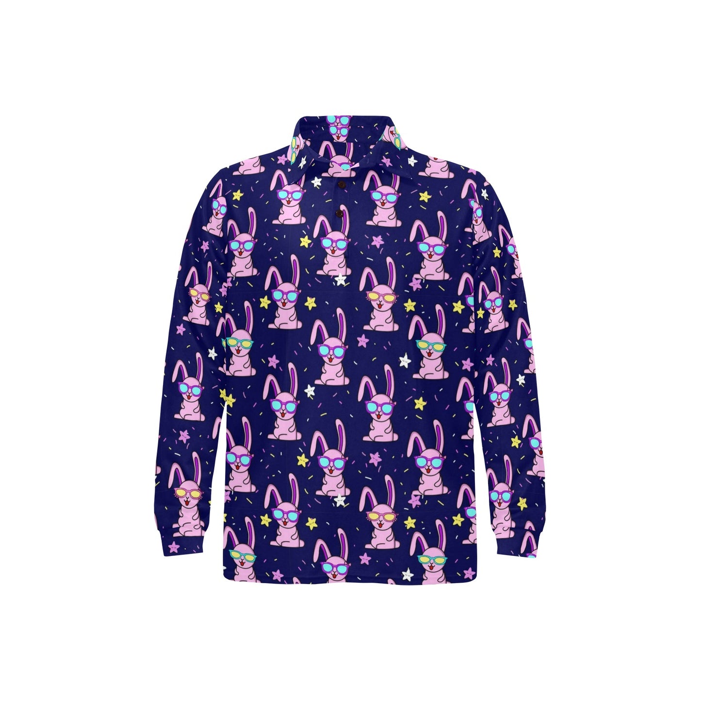 Rabbit Baby Pattern Print Design RB015 Long Sleeve Polo Shirt For Men's