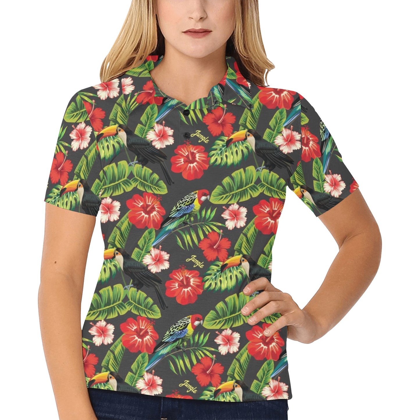 Tropical Flower Pattern Print Design TF04 Women's Polo Shirt