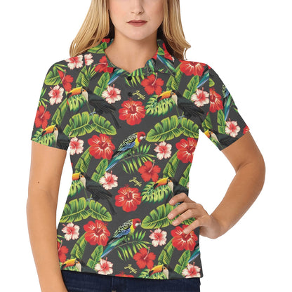 Tropical Flower Pattern Print Design TF04 Women's Polo Shirt