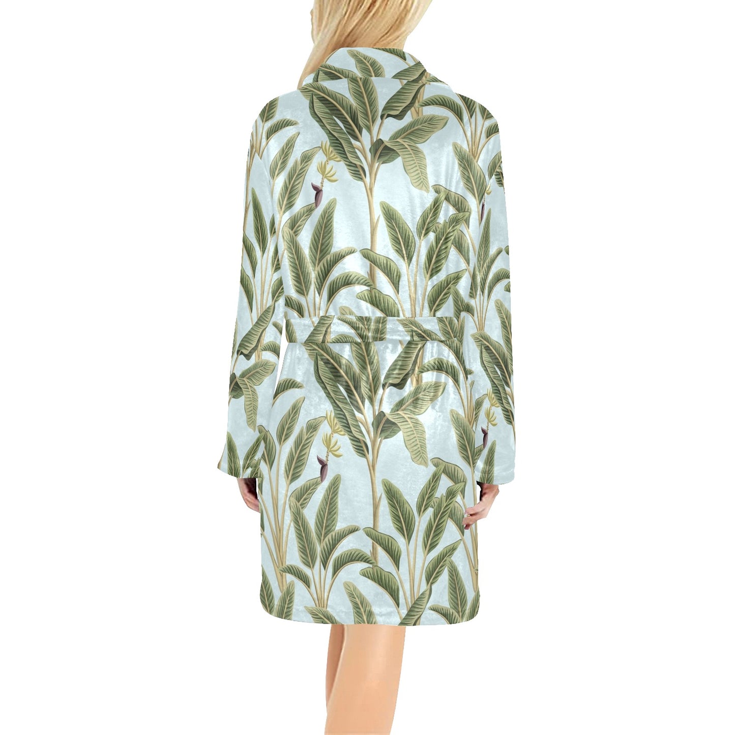 Banana Leaf Pattern Print Design BL03 Women's Fleece Robe