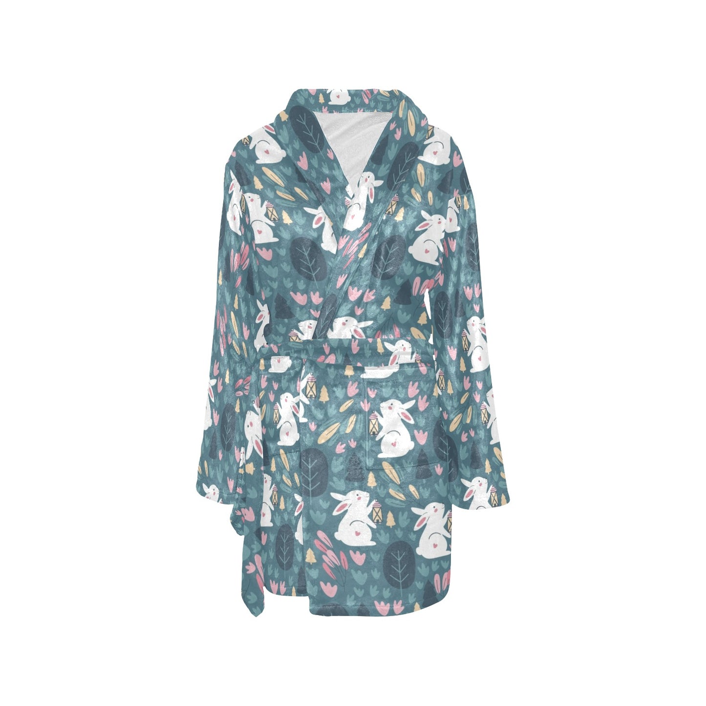 Rabbit Pattern Print Design RB013 Women's Fleece Robe