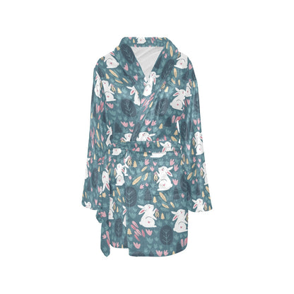 Rabbit Pattern Print Design RB013 Women's Fleece Robe
