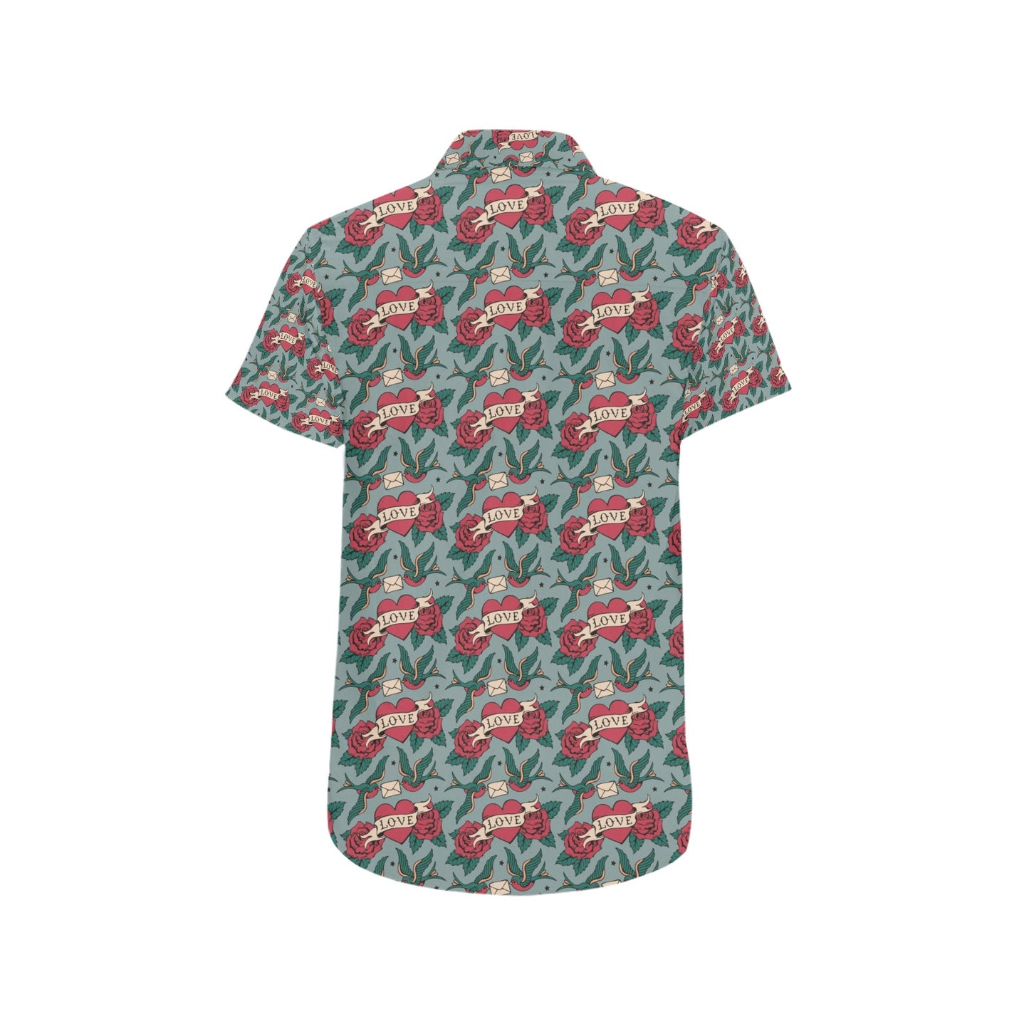 Tattoo Heart Print Design LKS301 Men Short Sleeve Button Up Shirt