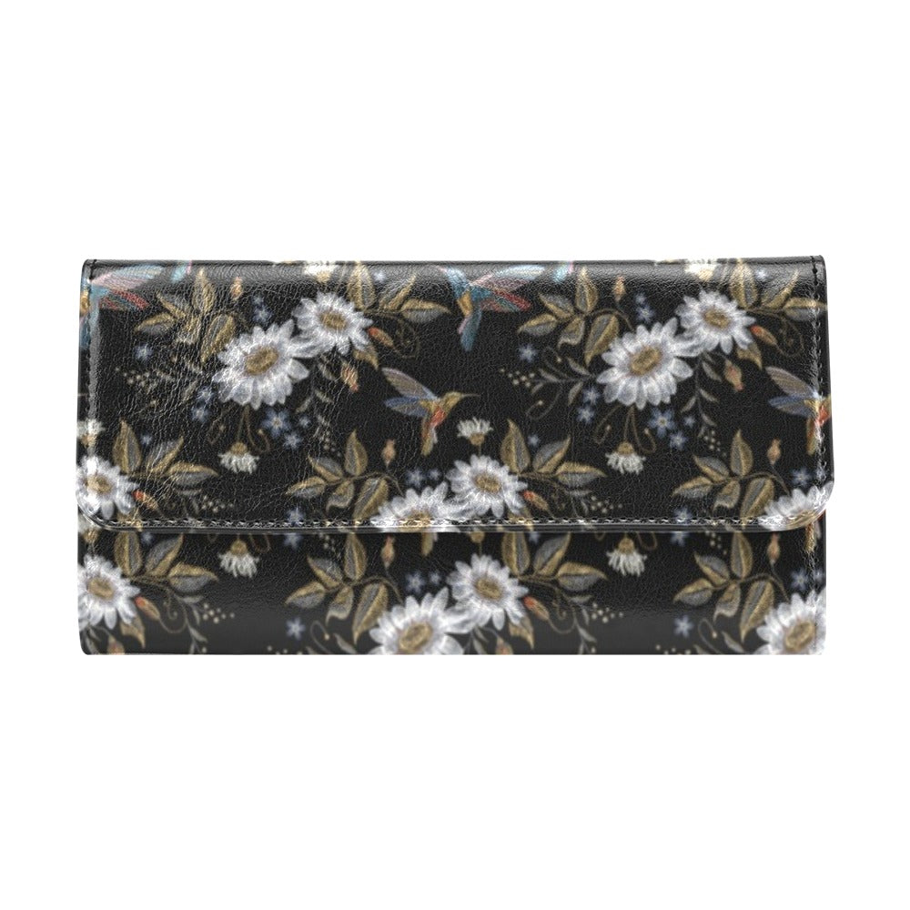 Hummingbird with Embroidery Themed Print Women's Trifold Wallet