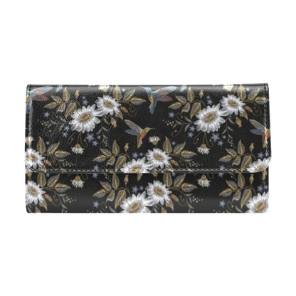 Hummingbird with Embroidery Themed Print Women's Trifold Wallet