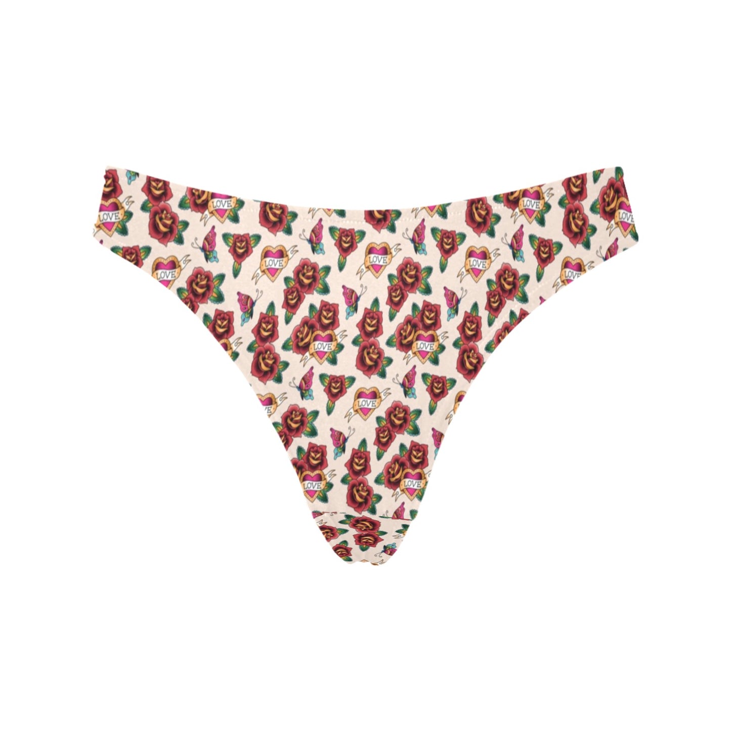 Old School Tattoo Rose Pattern Women's Thongs