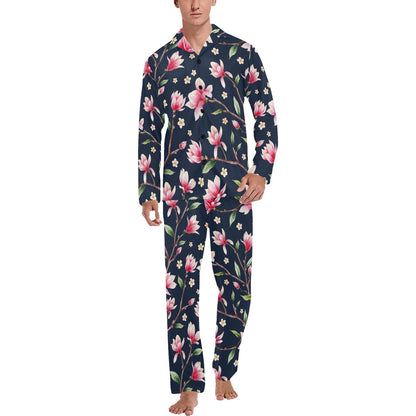 Magnolia Pattern Print Design MAG09 Men's Long Pajama Set