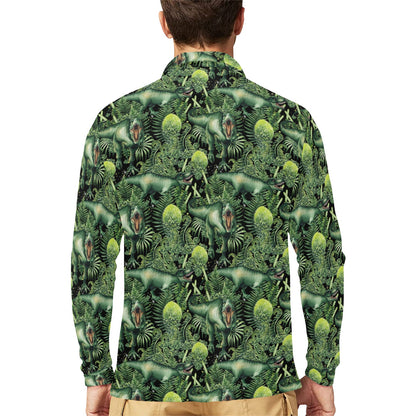 Dinosaur T Rex Print Pattern Long Sleeve Polo Shirt For Men's