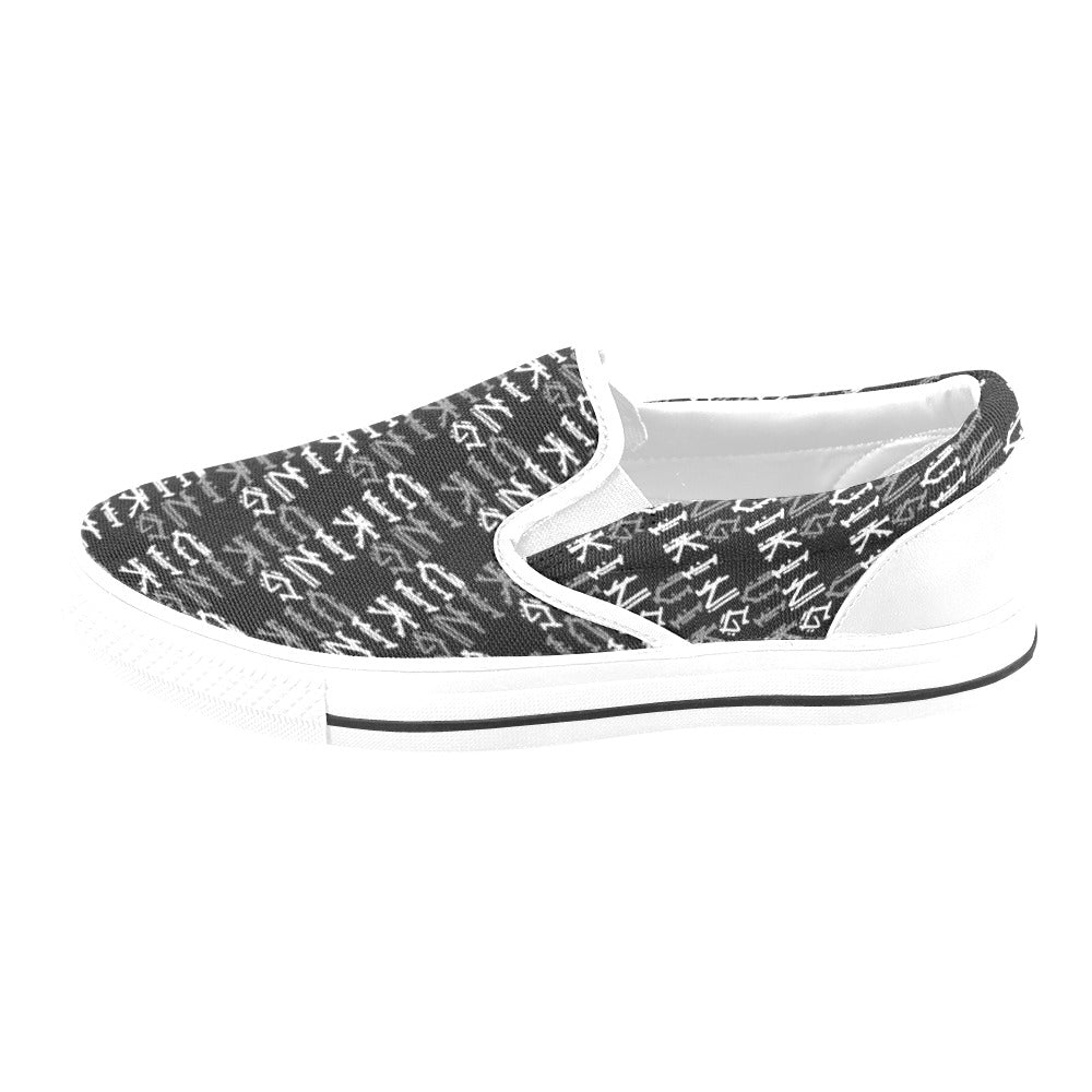 Vikings Print Design LKS306 White Slip Ons Canvas Women's Shoes
