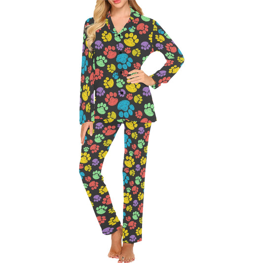 Paw Colorful Print Women's Long Pajama Set